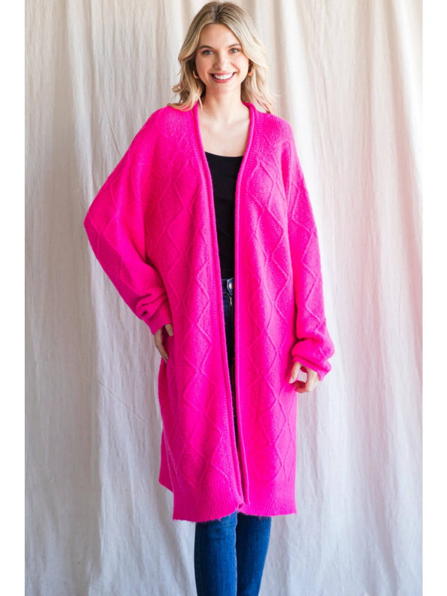 HOT PINK KNIT CARDIGAN