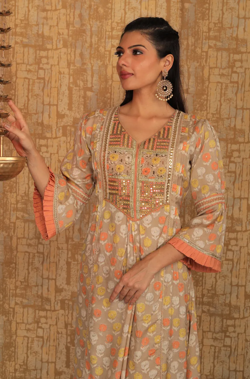 INNAYAT - Peach Three Piece Suit Set With Intricate Embroidery