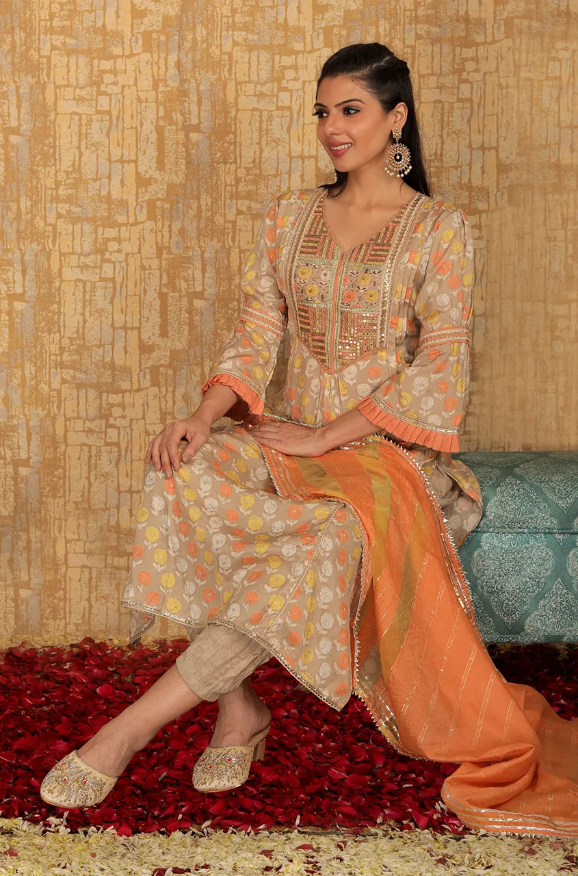 INNAYAT - Peach Three Piece Suit Set With Intricate Embroidery