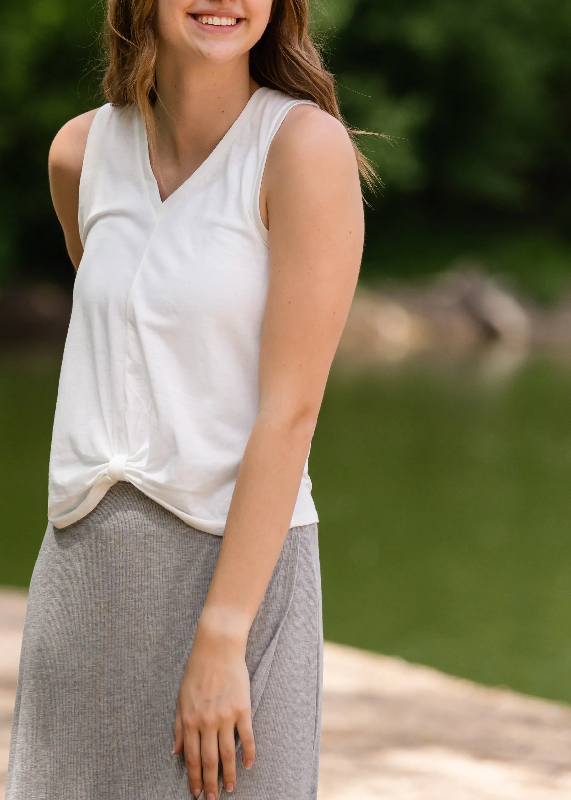 Ivory Triblend Front knot Tank Top - FINAL SALE