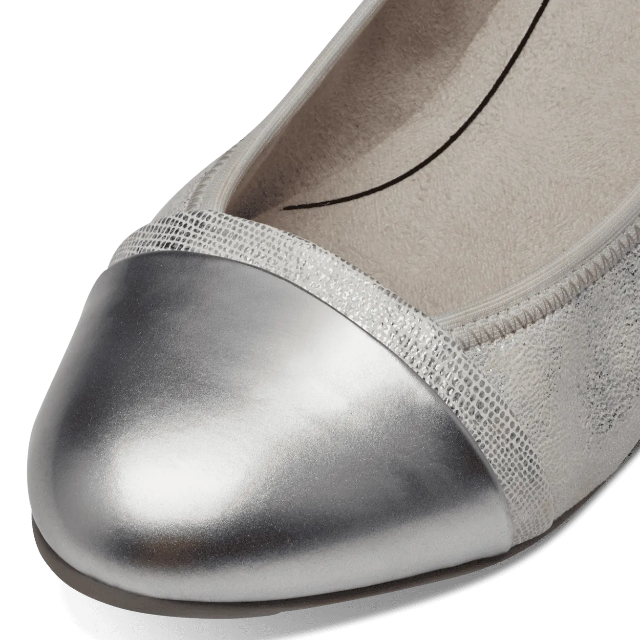 Jana Wide Fitting Silver Court Shoe with Bright Silver Detail