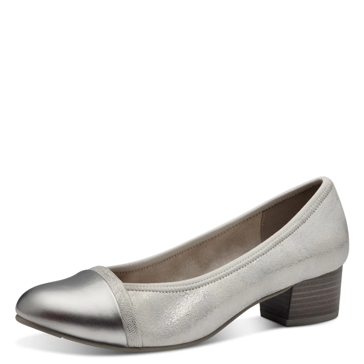 Jana Wide Fitting Silver Court Shoe with Bright Silver Detail