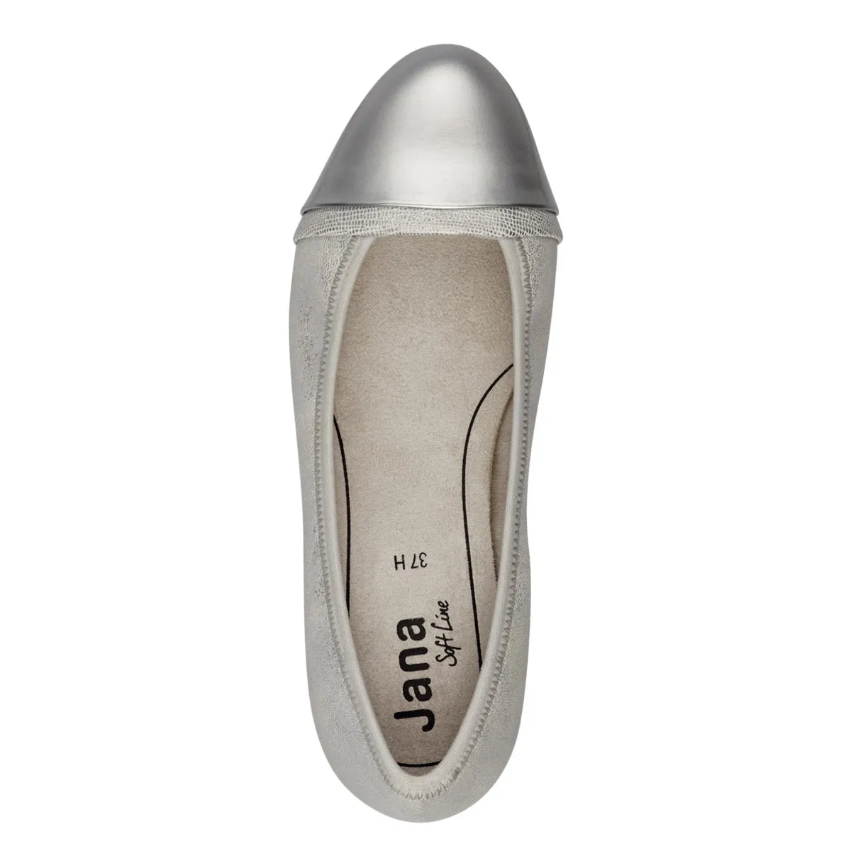 Jana Wide Fitting Silver Court Shoe with Bright Silver Detail