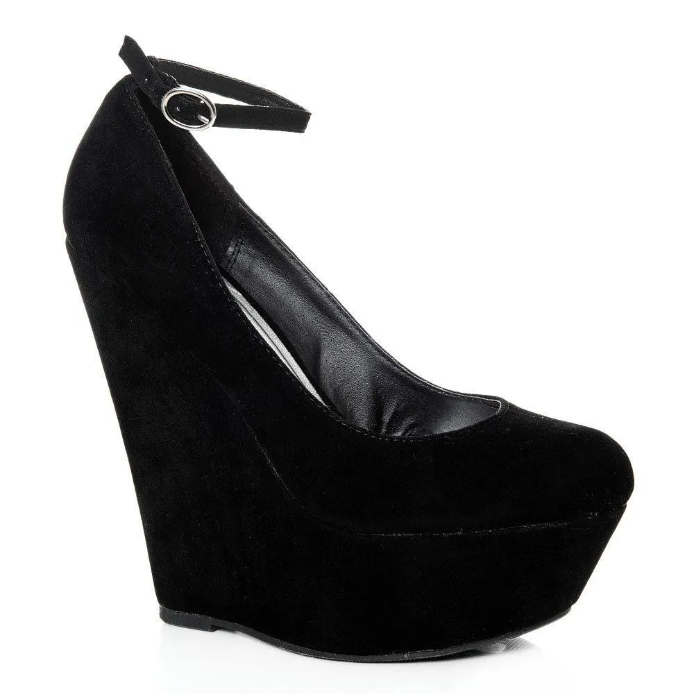 Jenna Platform Ankle Strap Wedge High Heeled Court Shoe