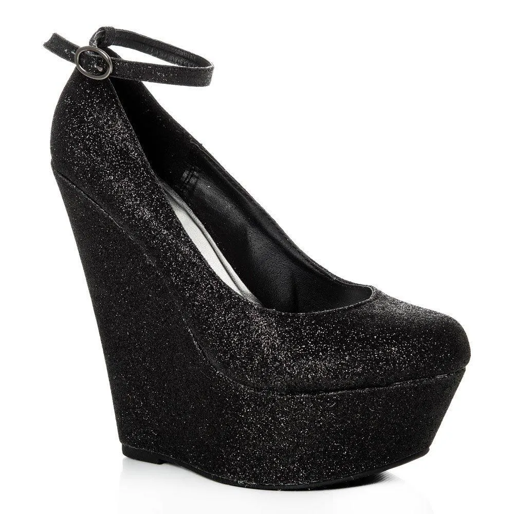 Jenna Platform Ankle Strap Wedge High Heeled Court Shoe