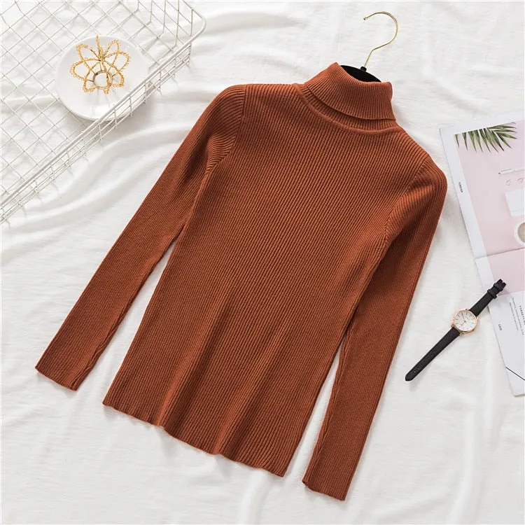 Joskaa Stretch Women Sweaters Turtleneck Pullovers Soft Shirt Long Sleeve Korean Slim Sweater 2024 Autumn Winter Black Jumpers Female