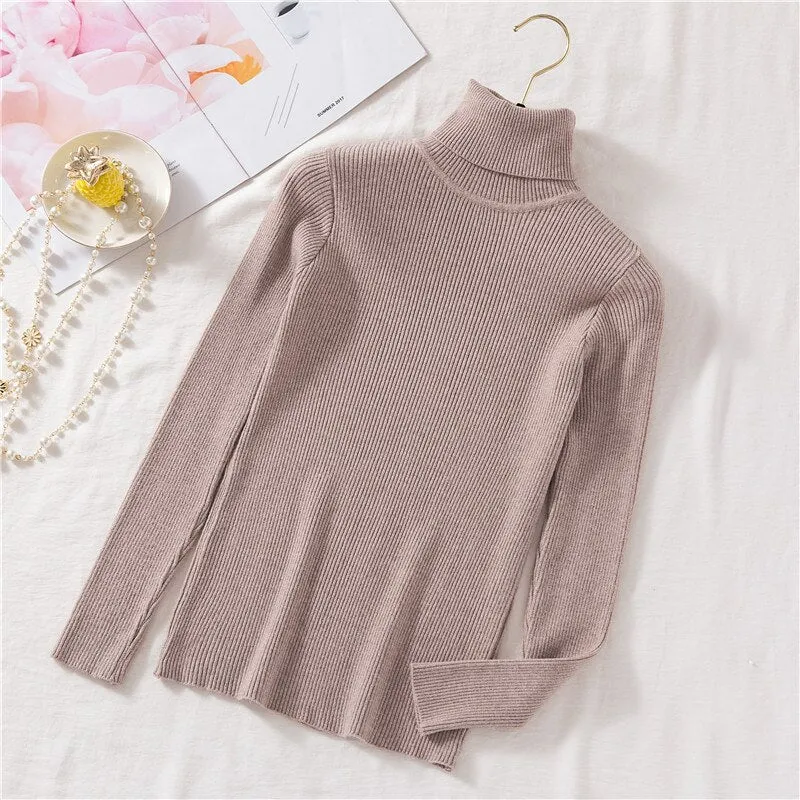 Joskaa Stretch Women Sweaters Turtleneck Pullovers Soft Shirt Long Sleeve Korean Slim Sweater 2024 Autumn Winter Black Jumpers Female