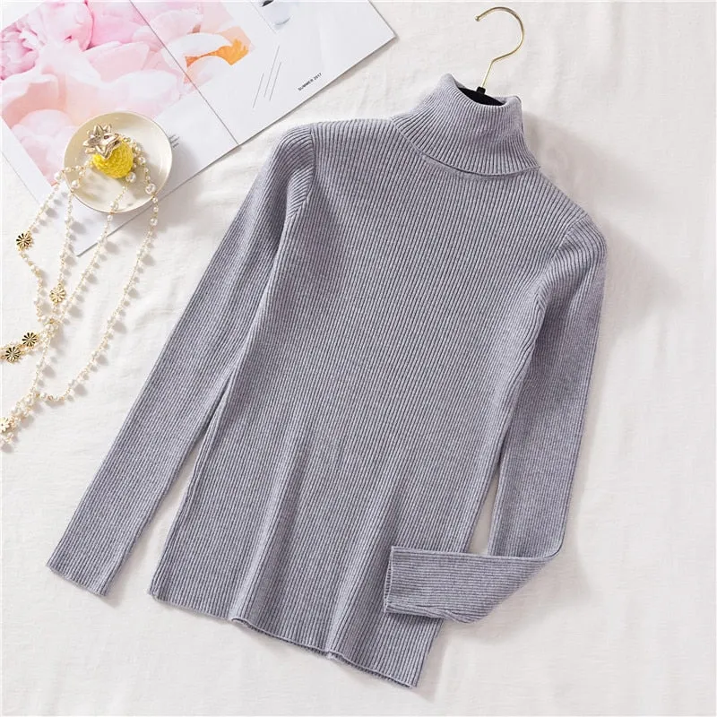 Joskaa Stretch Women Sweaters Turtleneck Pullovers Soft Shirt Long Sleeve Korean Slim Sweater 2024 Autumn Winter Black Jumpers Female