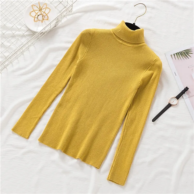 Joskaa Stretch Women Sweaters Turtleneck Pullovers Soft Shirt Long Sleeve Korean Slim Sweater 2024 Autumn Winter Black Jumpers Female