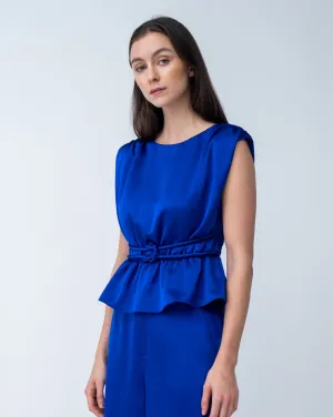 Lapis Belted Peplum Top