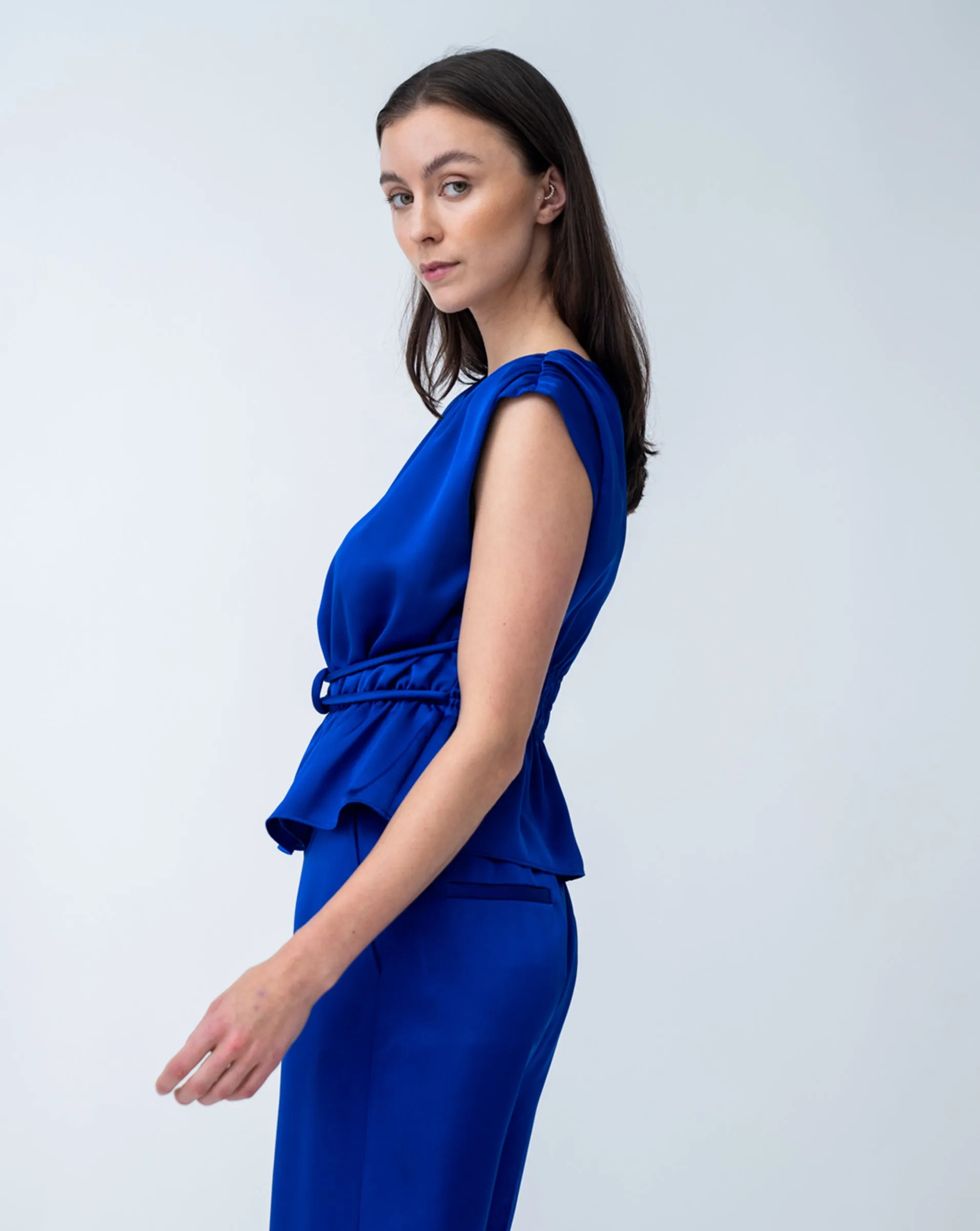 Lapis Belted Peplum Top