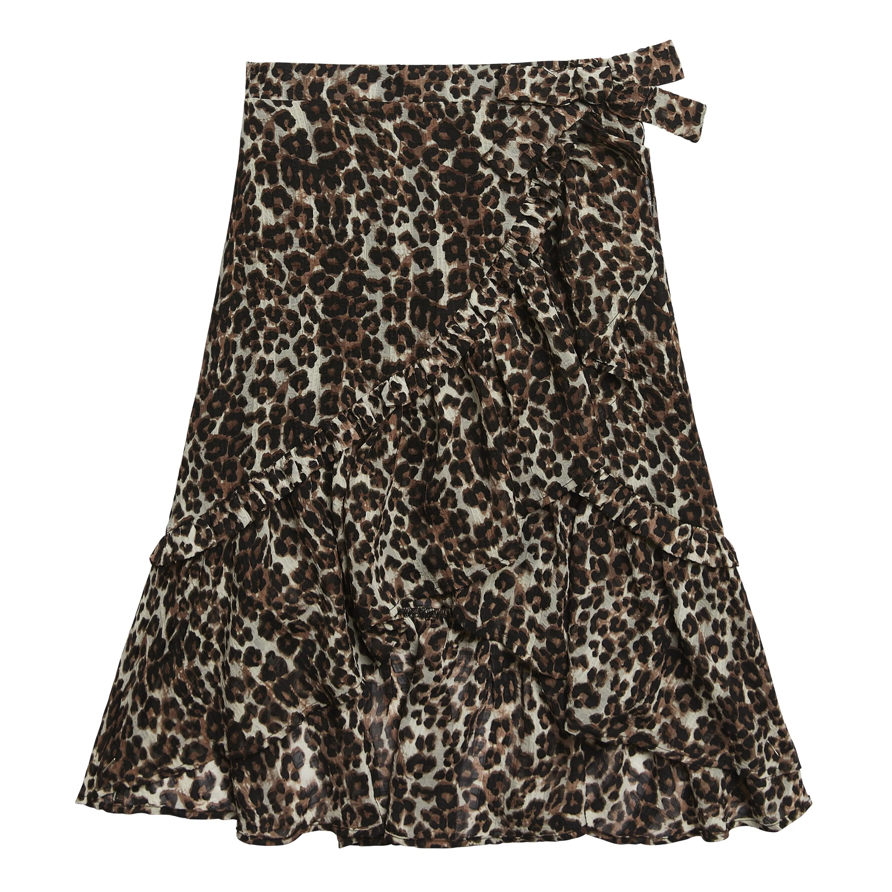 Leopard Side Tie Ruffle Skirt