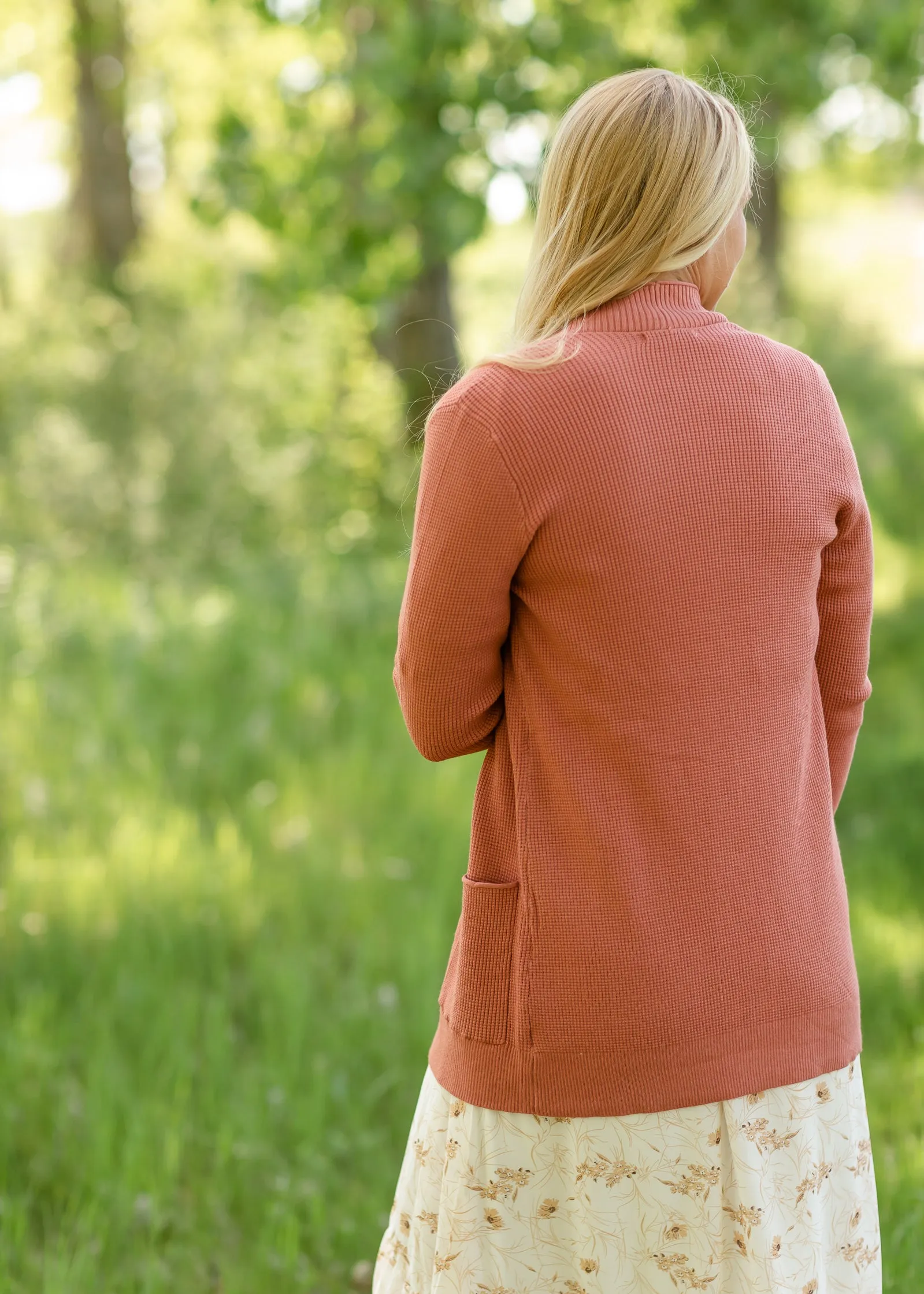 Light Rust Waffle Knit Cardigan