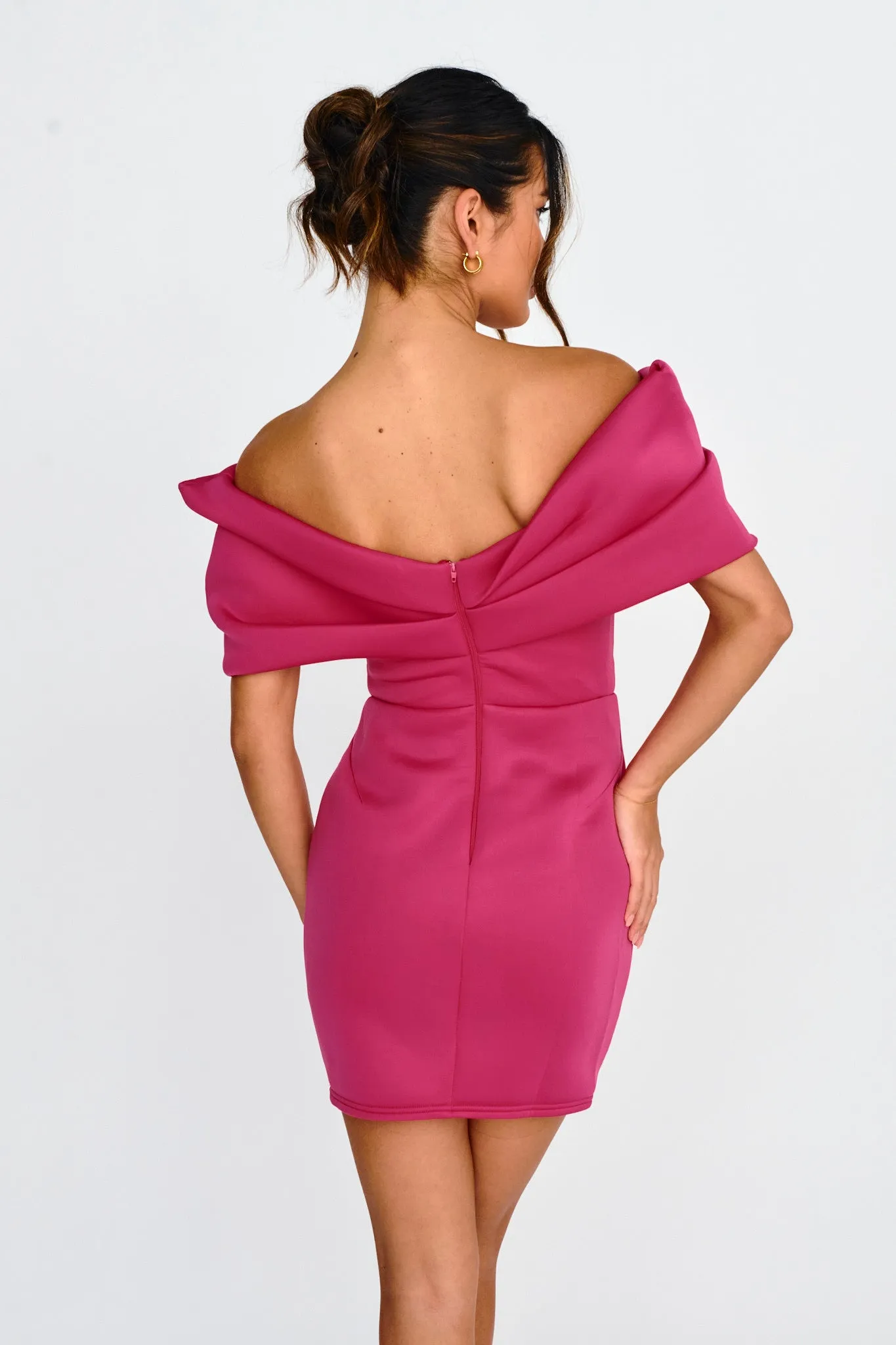 Lucky Star Off Shoulder Cut-Out Mini Dress Fuchsia