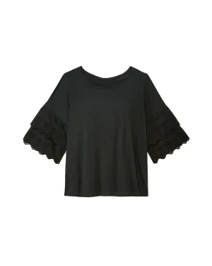 Macey Eyelet Ruffle Top | Black