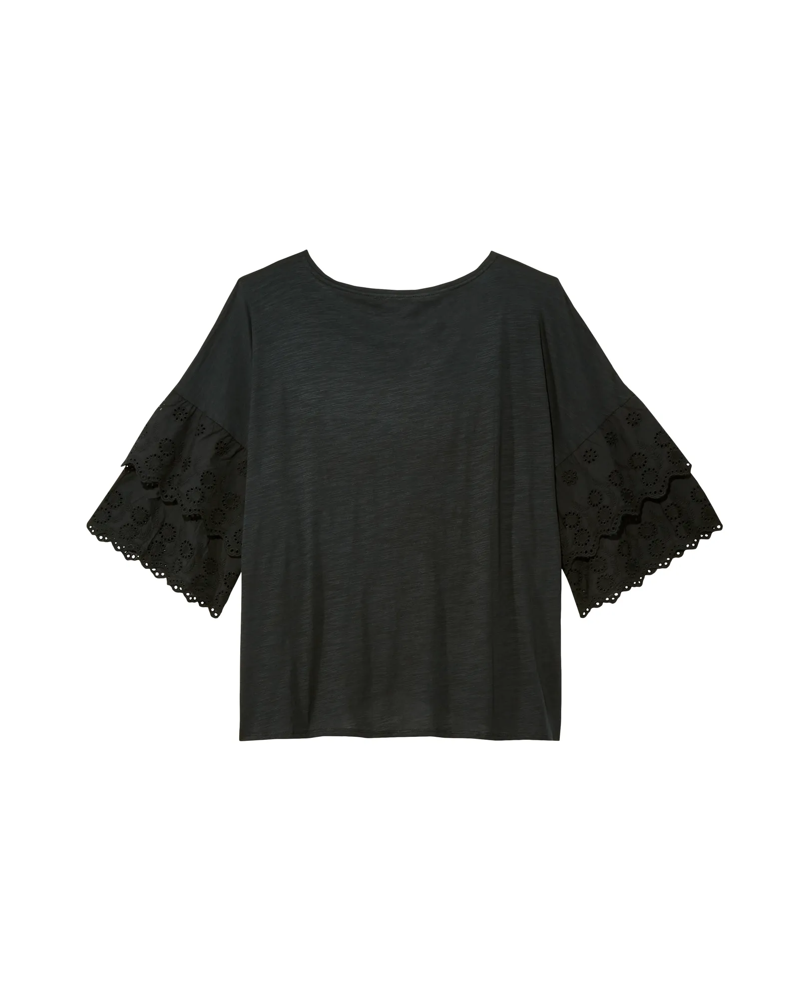 Macey Eyelet Ruffle Top | Black