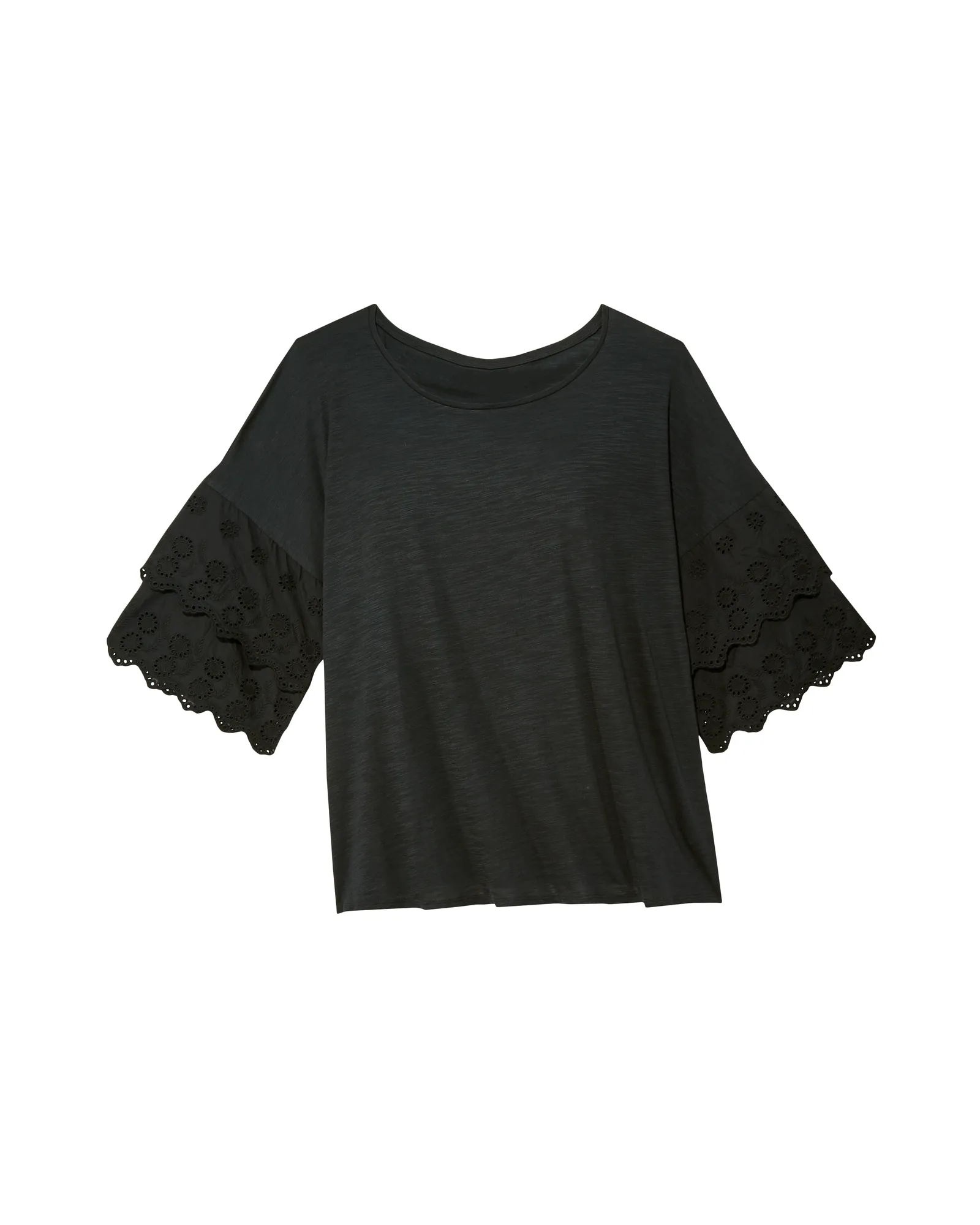 Macey Eyelet Ruffle Top | Black