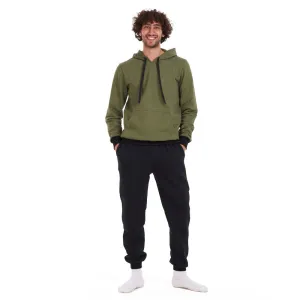 Men Winter Pajama Set Green geometric Sweatshirt   Black Pants