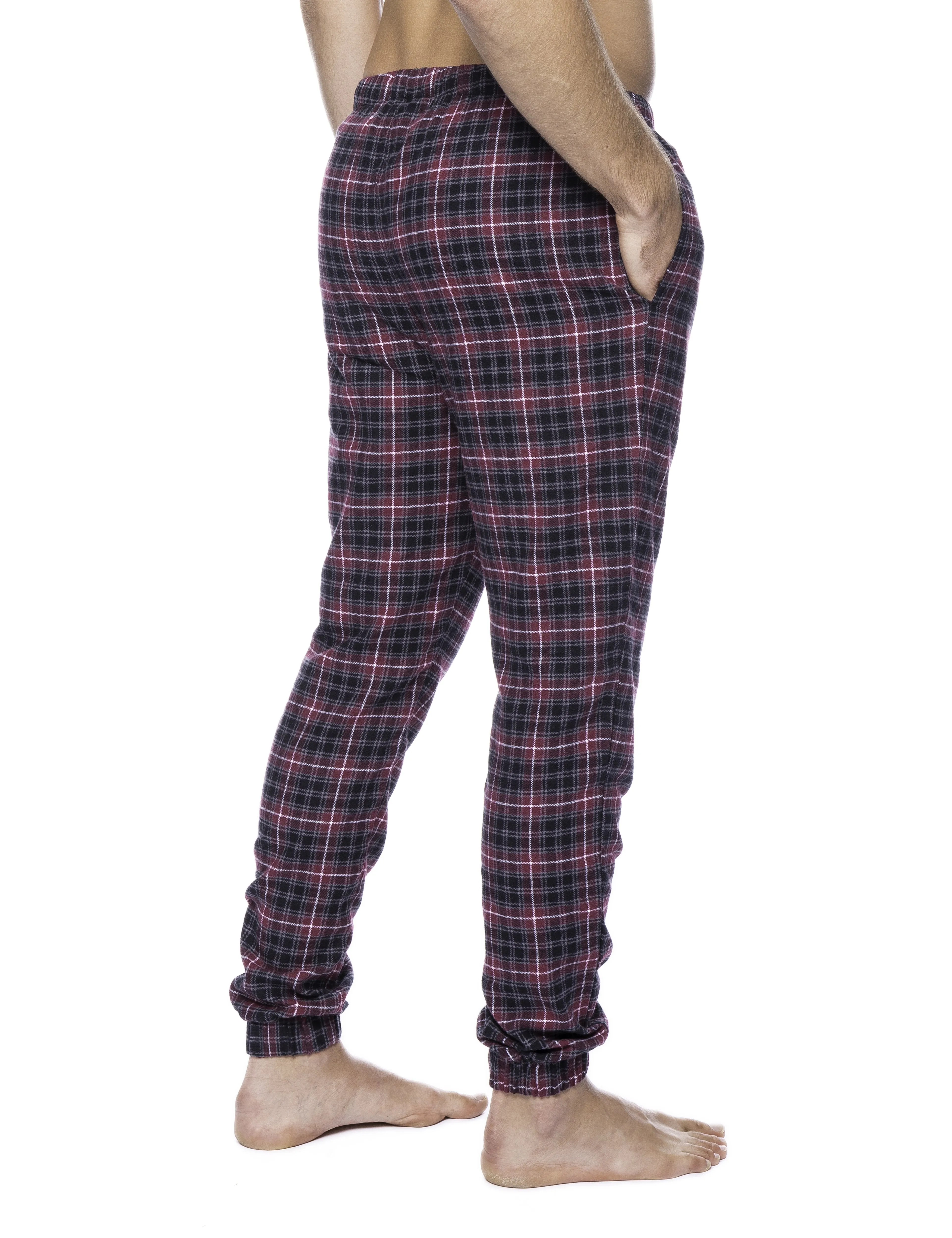 Mens 100% Cotton Flannel Jogger Lounge Pants - Gingham Fig/Black