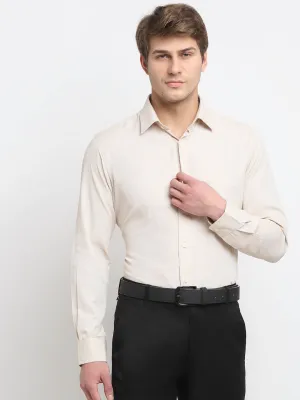 Men's Beige Formal Self Textured Full Sleeve Shirt