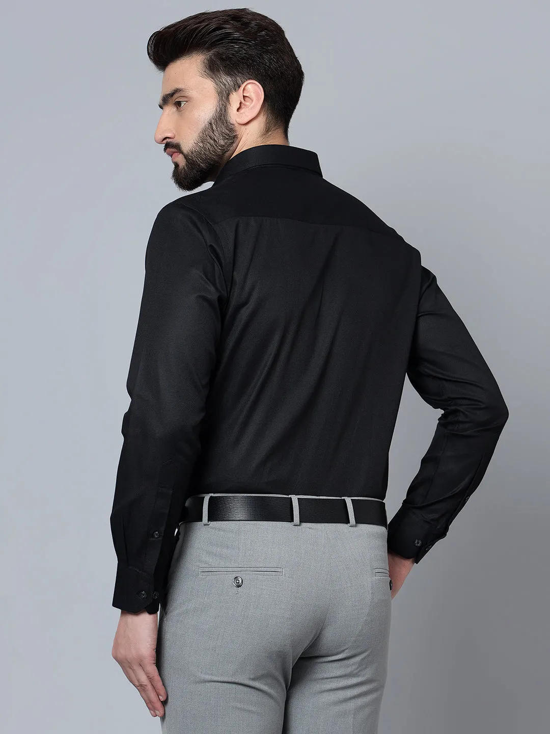 Men's Black Formal Self Textured Full Sleeve Shirt