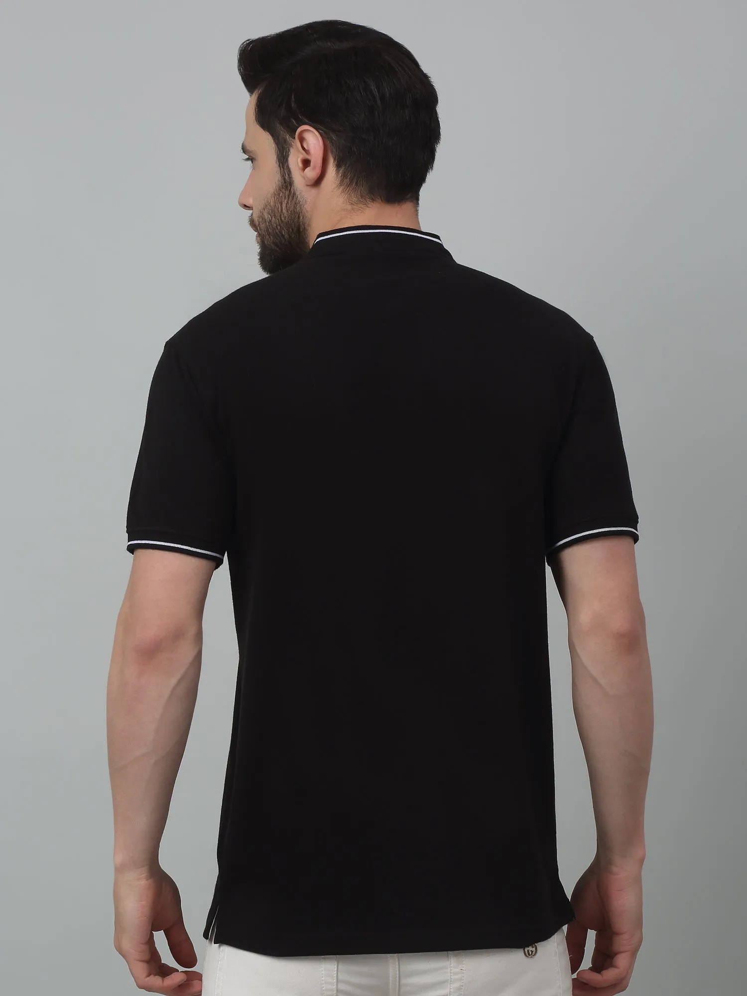 Men's Black  Mandarin neck Half Sleeve T-Shirt