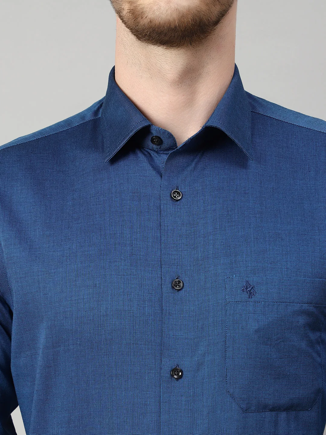 Men's Blue Formal Fil a Fil Plain Full Sleeve Shirt