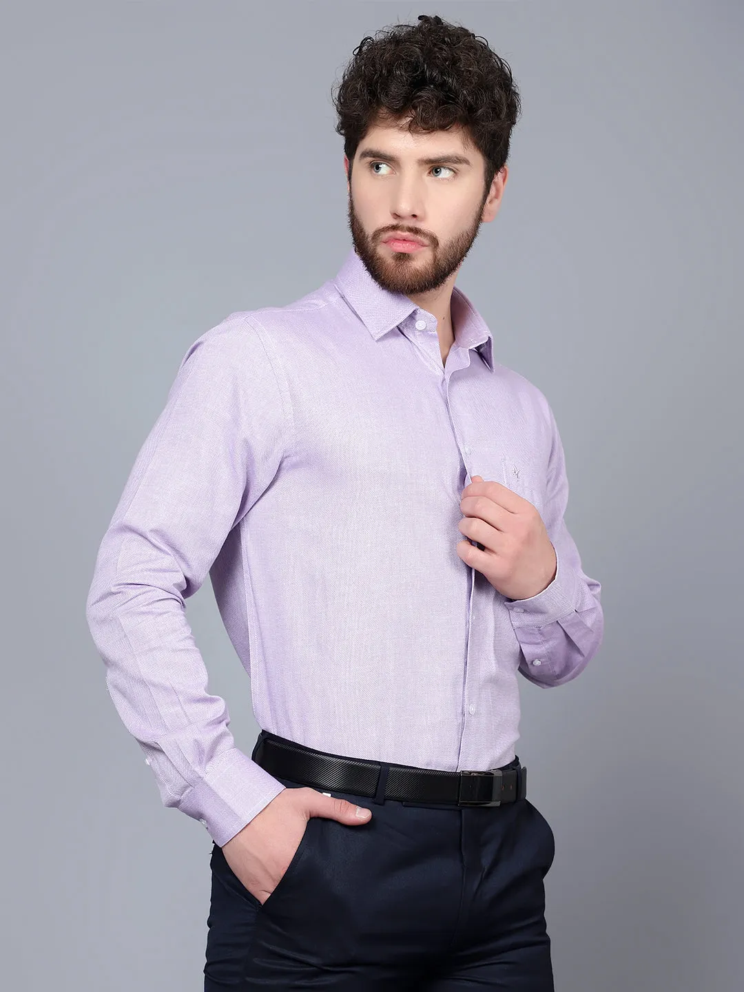 Men's Light Purple Formal Self textured Full Sleeve Shirt