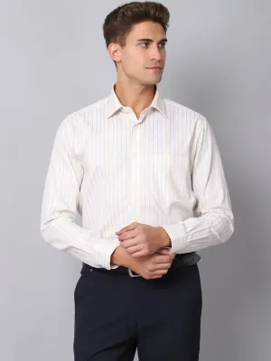 Men's Light Yellow Formal Thin Stripe Full Sleeve Shirt