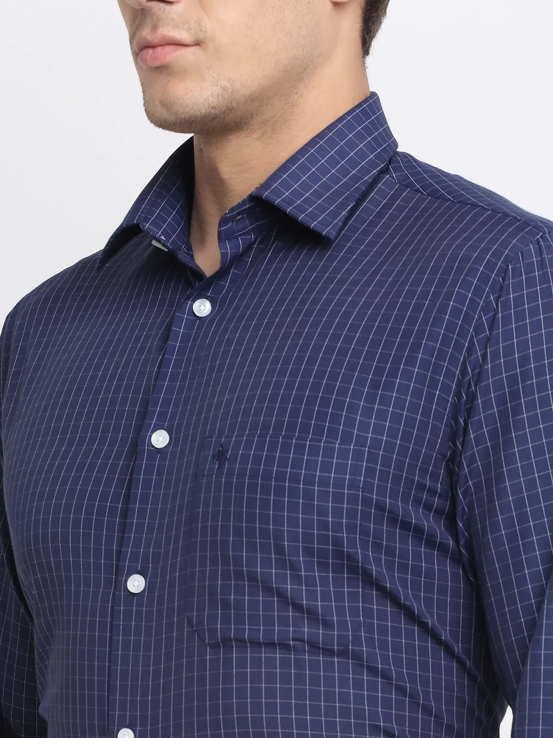 Men's Navy Blue Formal Small Checks Full Sleeve Shirt