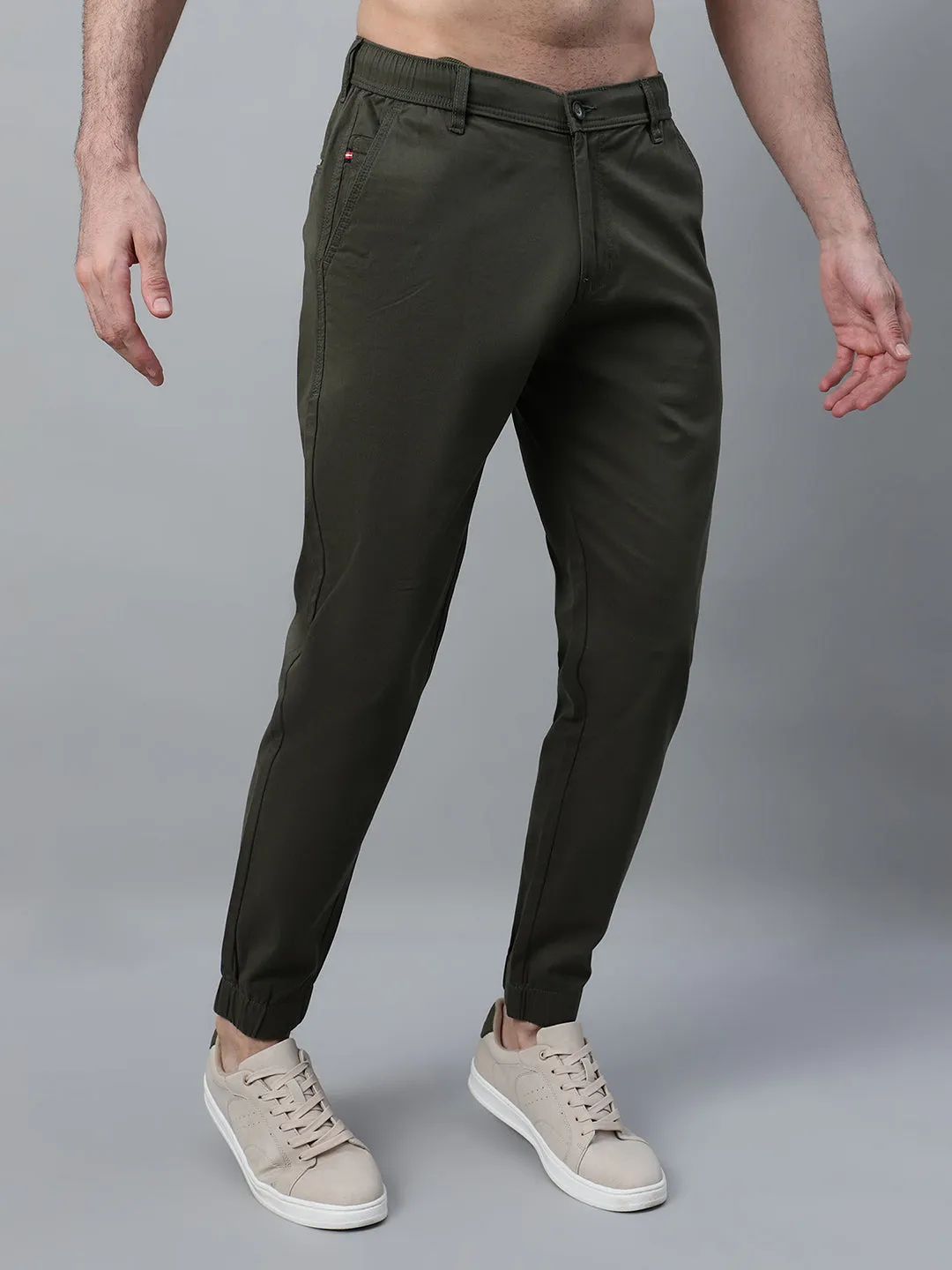 Men's Olive Green Solid Casual Jogger