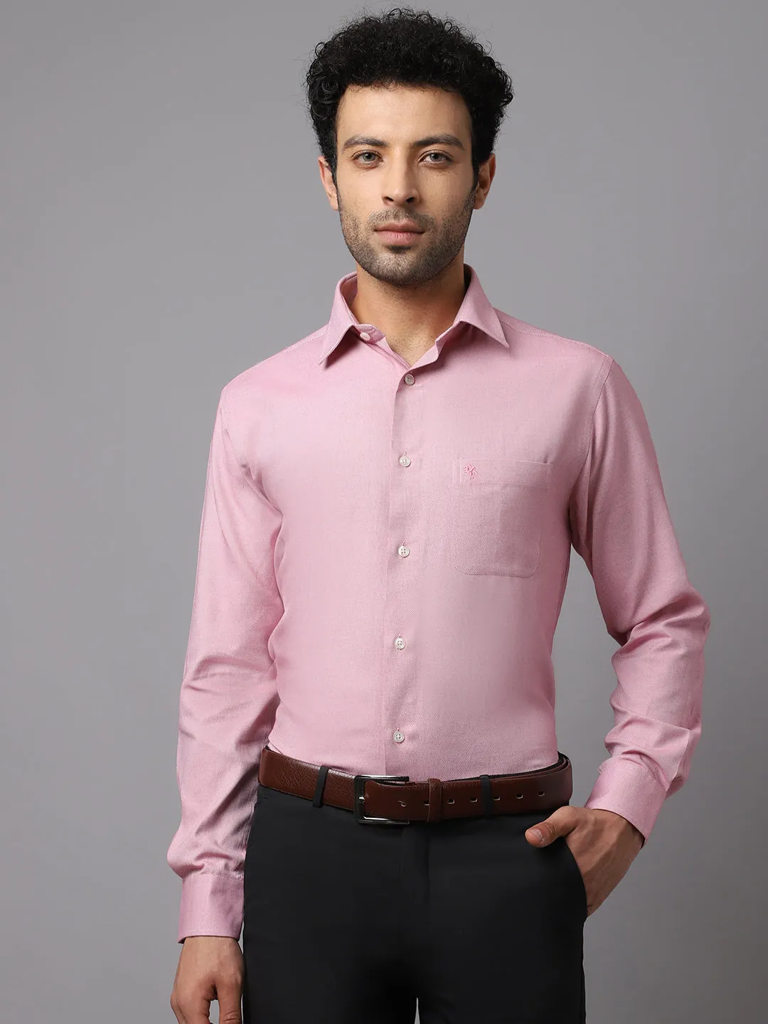 Men's Red Formal Self Textured Full Sleeve Shirt