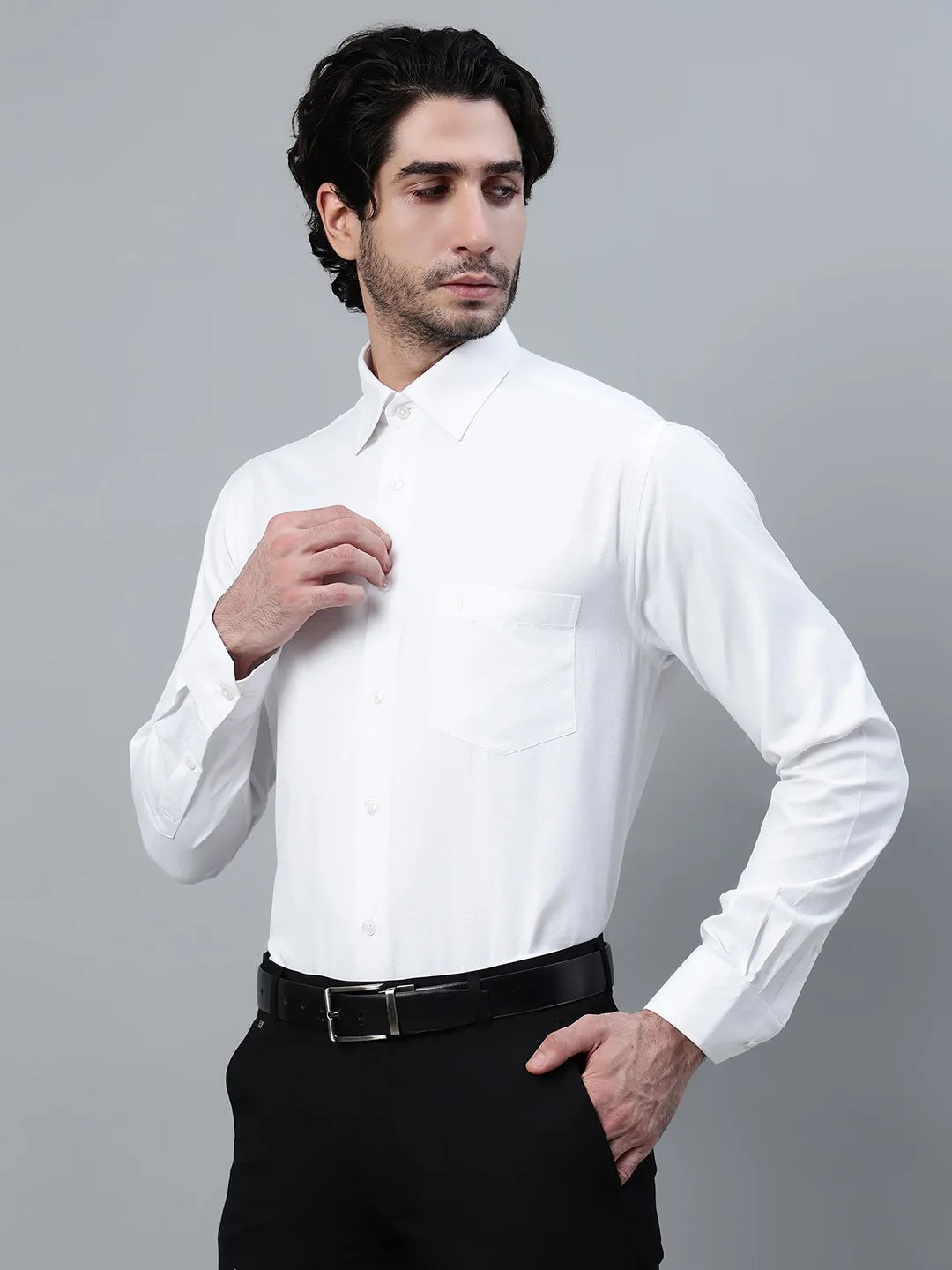 Men's White Solid Full Sleeve Formal Shirt