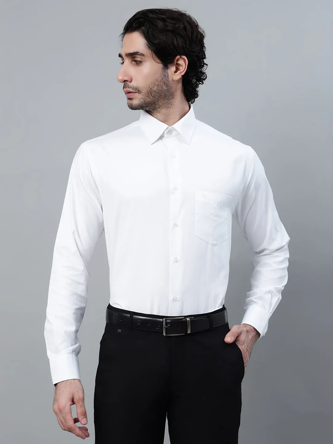 Men's White Solid Full Sleeve Formal Shirt