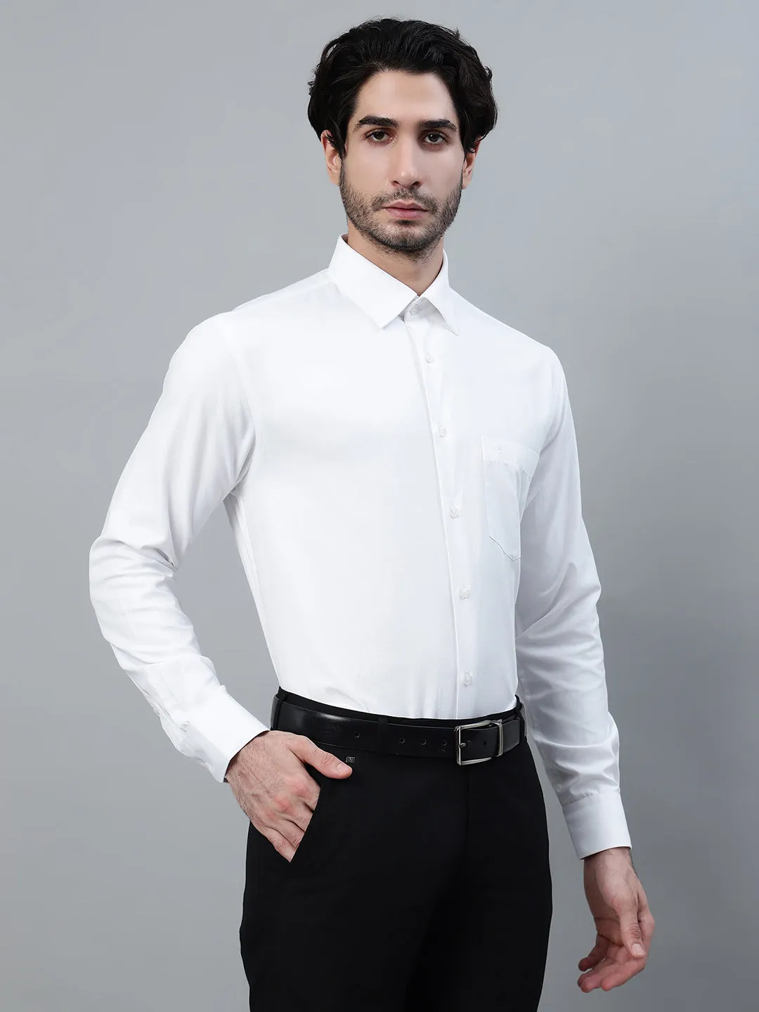 Men's White Solid Full Sleeve Formal Shirt