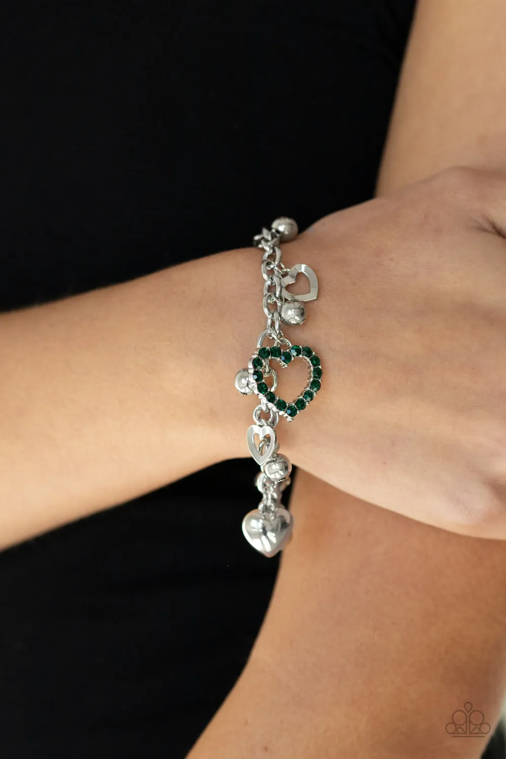 Open Door Jewelry - Beautifully Big-Hearted - Green Bracelet - Paparazzi Accessories