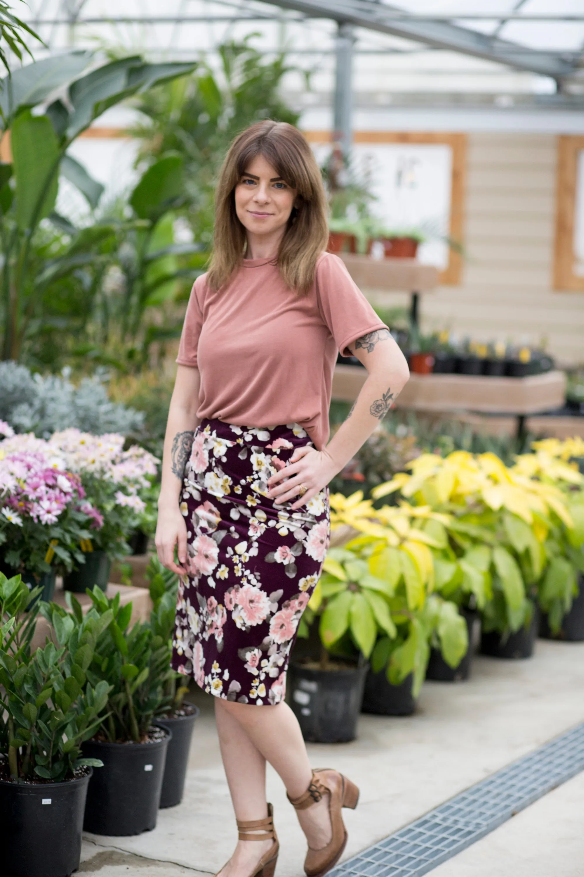 Pencil Skirt Plum Velvet Floral