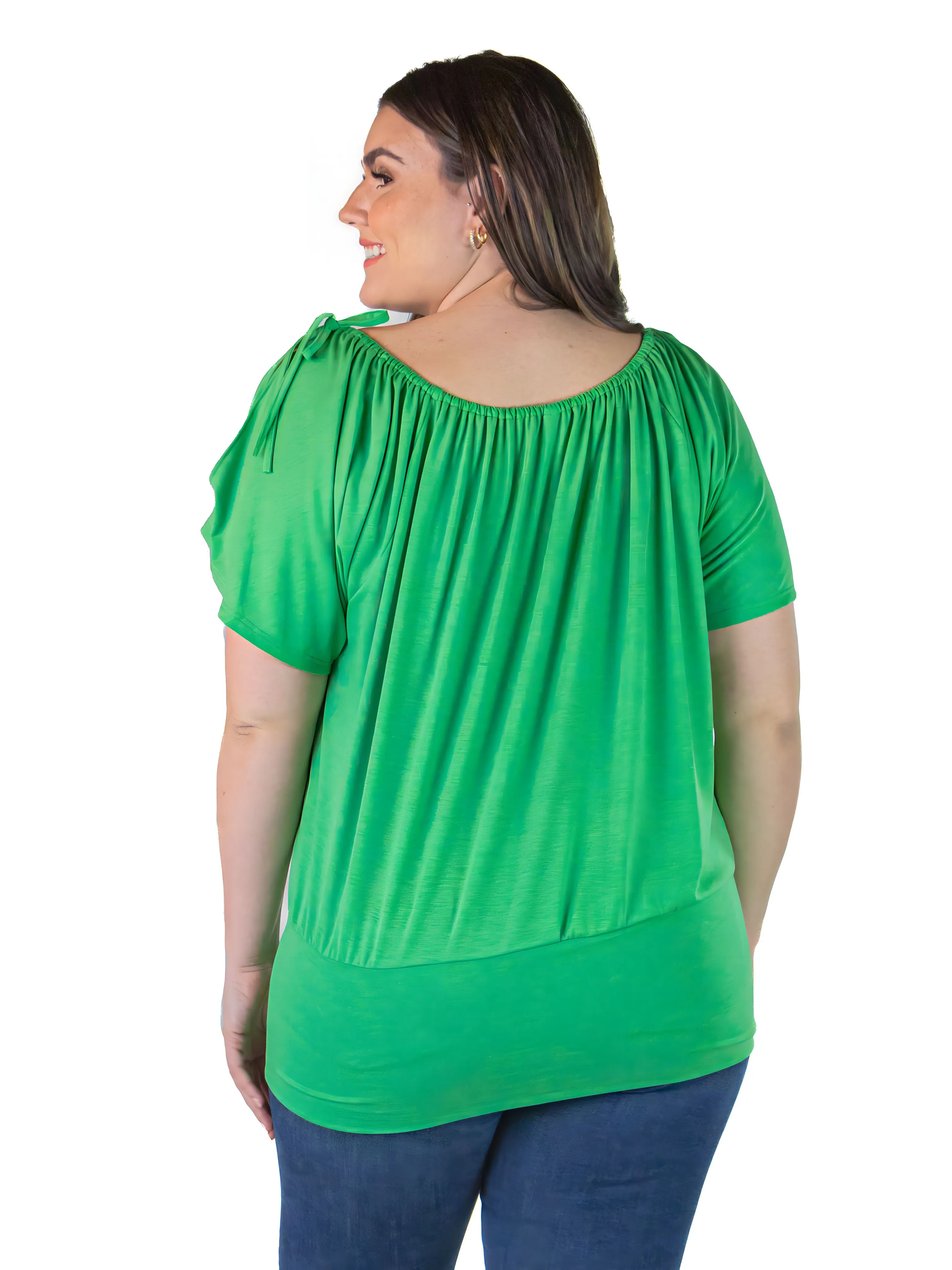 Plus Size Womens Solid Color Short Sleeve Split Shoulder Top