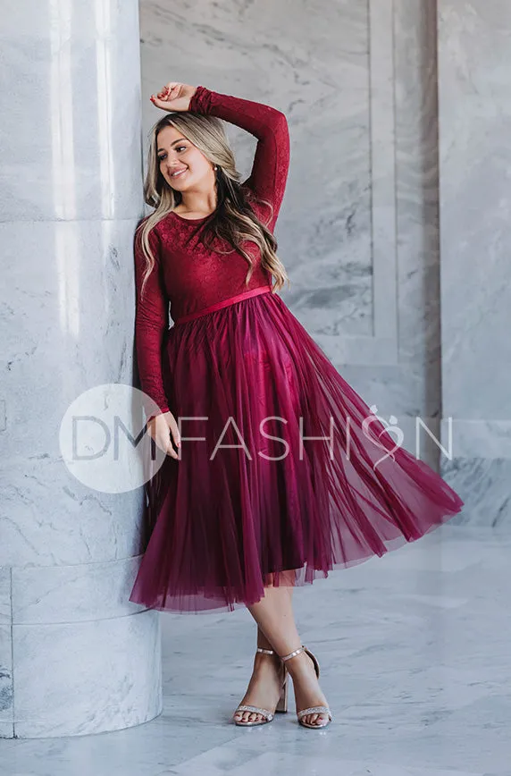 Queen For A Day Burgundy Tulle Skirt - DM Exclusive