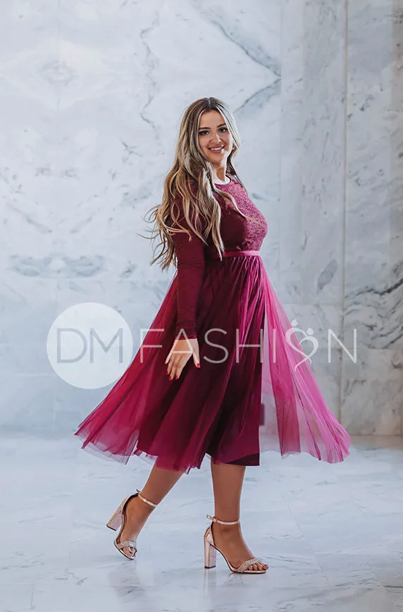 Queen For A Day Burgundy Tulle Skirt - DM Exclusive