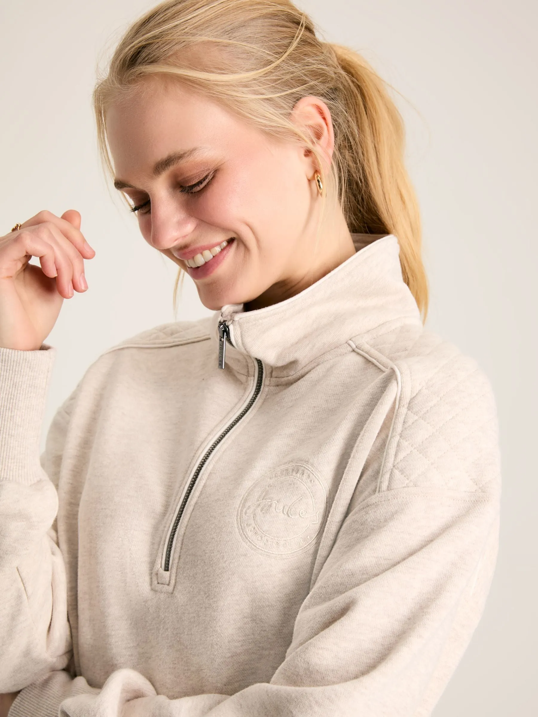 Racquet Oat marl Half Zip Sweat Top