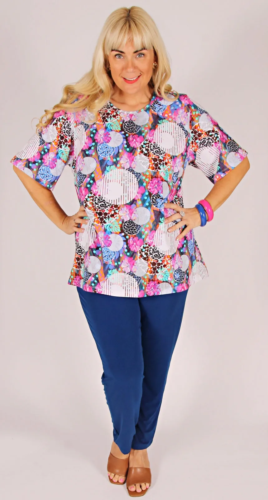 Rikki Round Neck Top Multi Mix on Cotton Knit