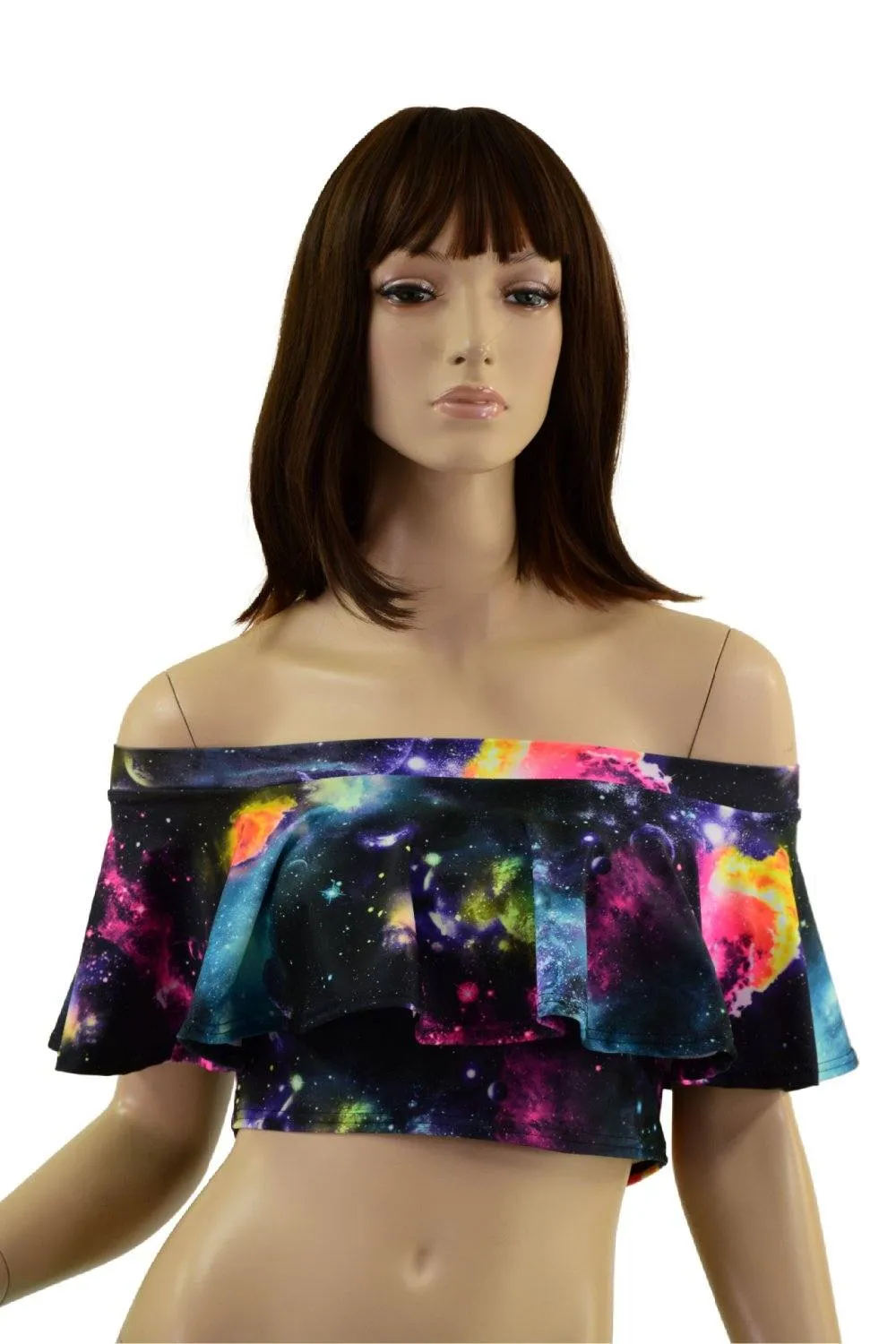 Ruffled Off Shoulder Crop in Galaxy