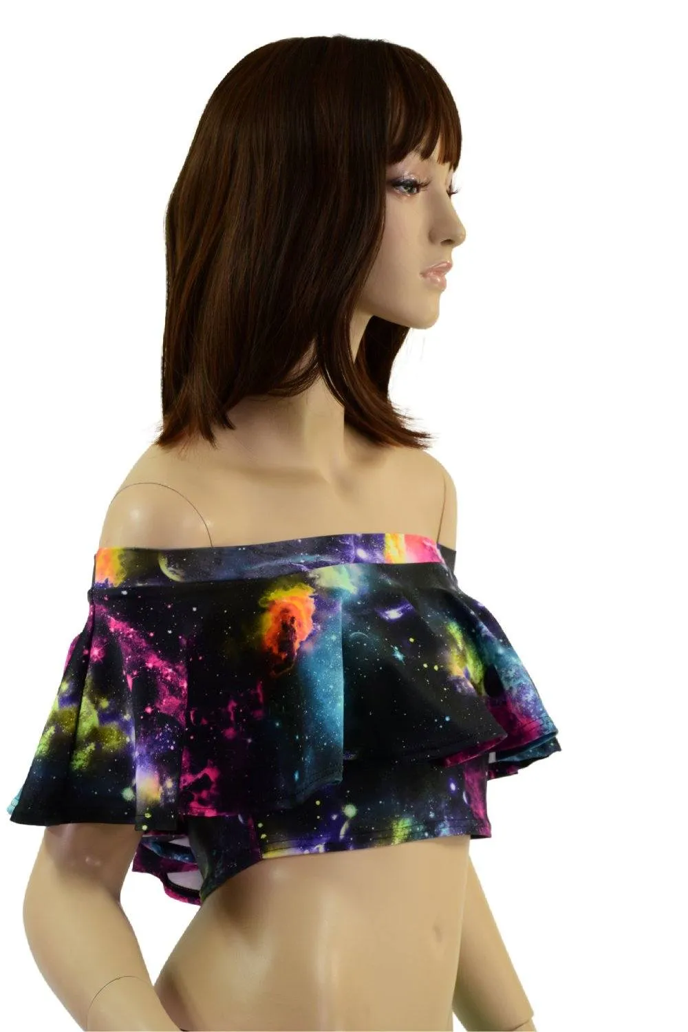 Ruffled Off Shoulder Crop in Galaxy