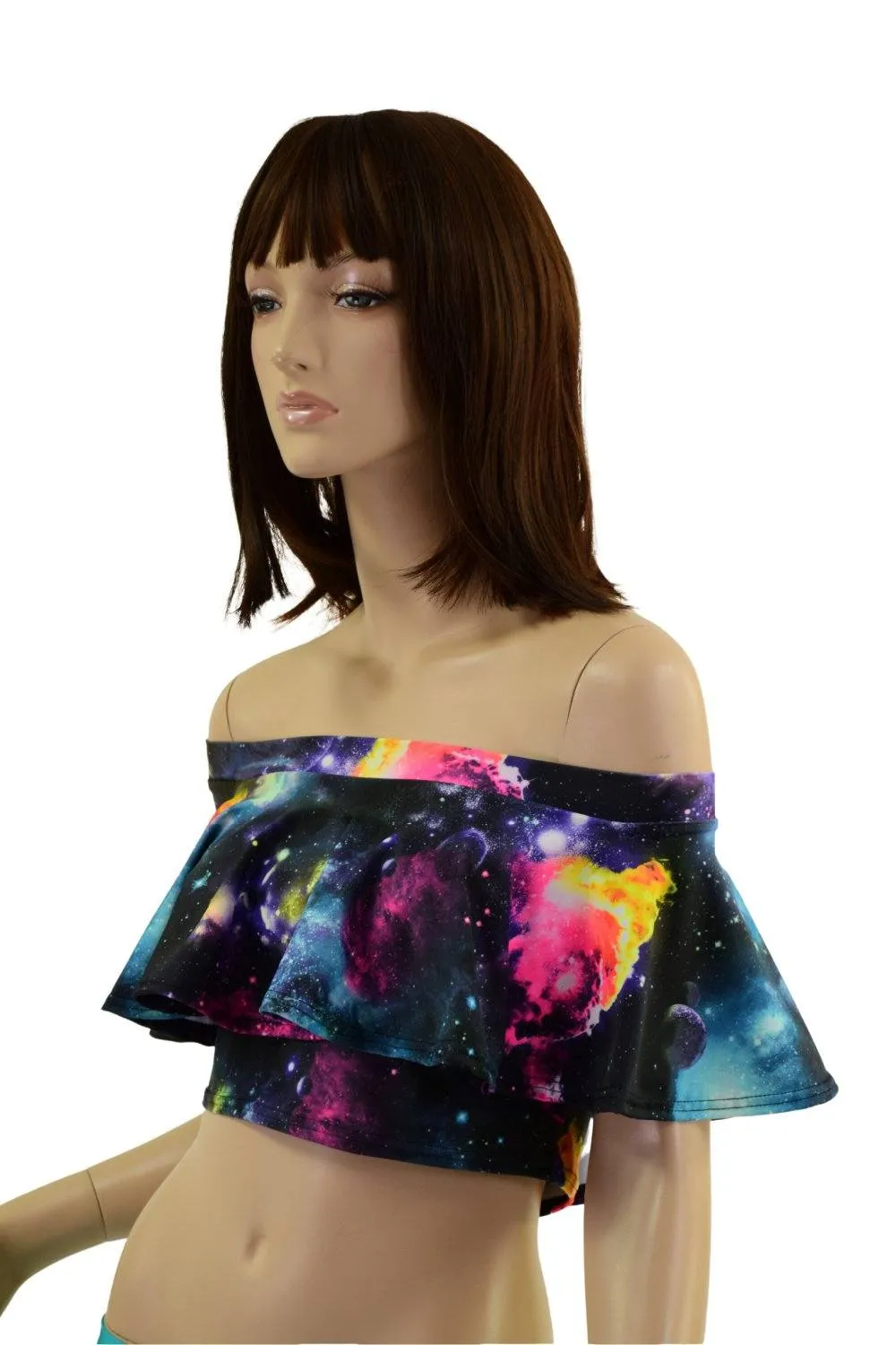 Ruffled Off Shoulder Crop in Galaxy