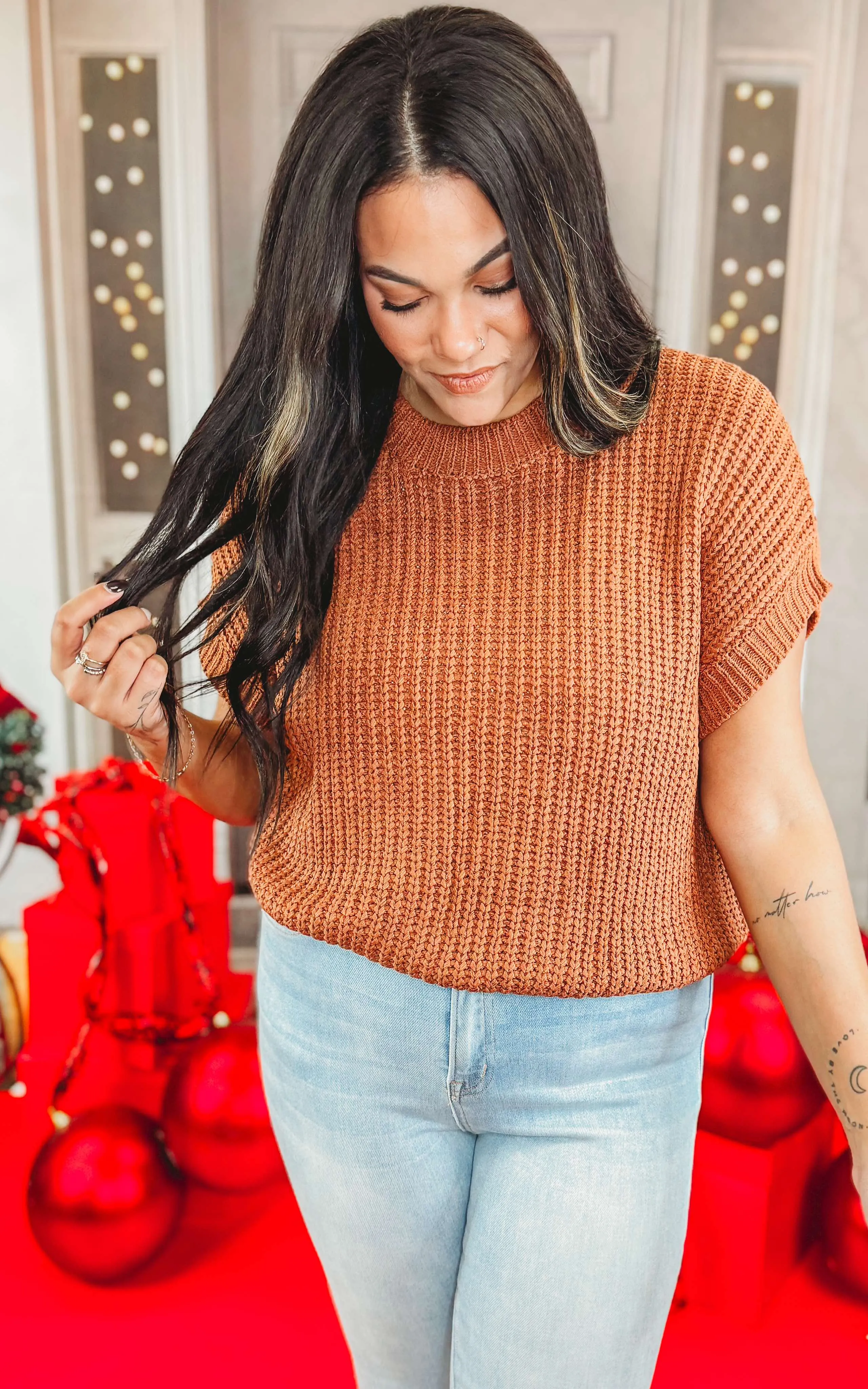 Rust Boxy Sweater Top