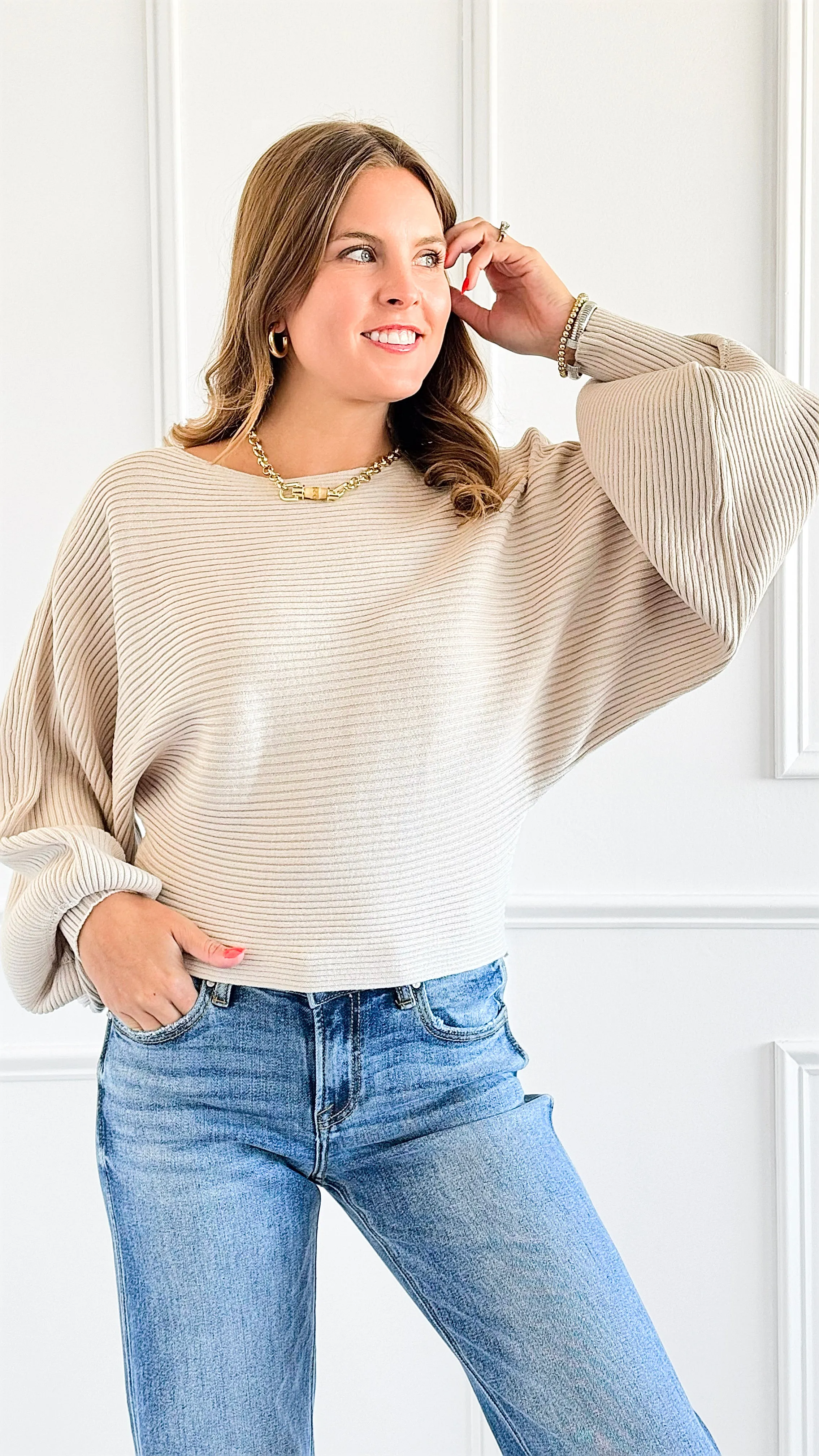 Soft Ribbed Knit Sweater - Sand Beige