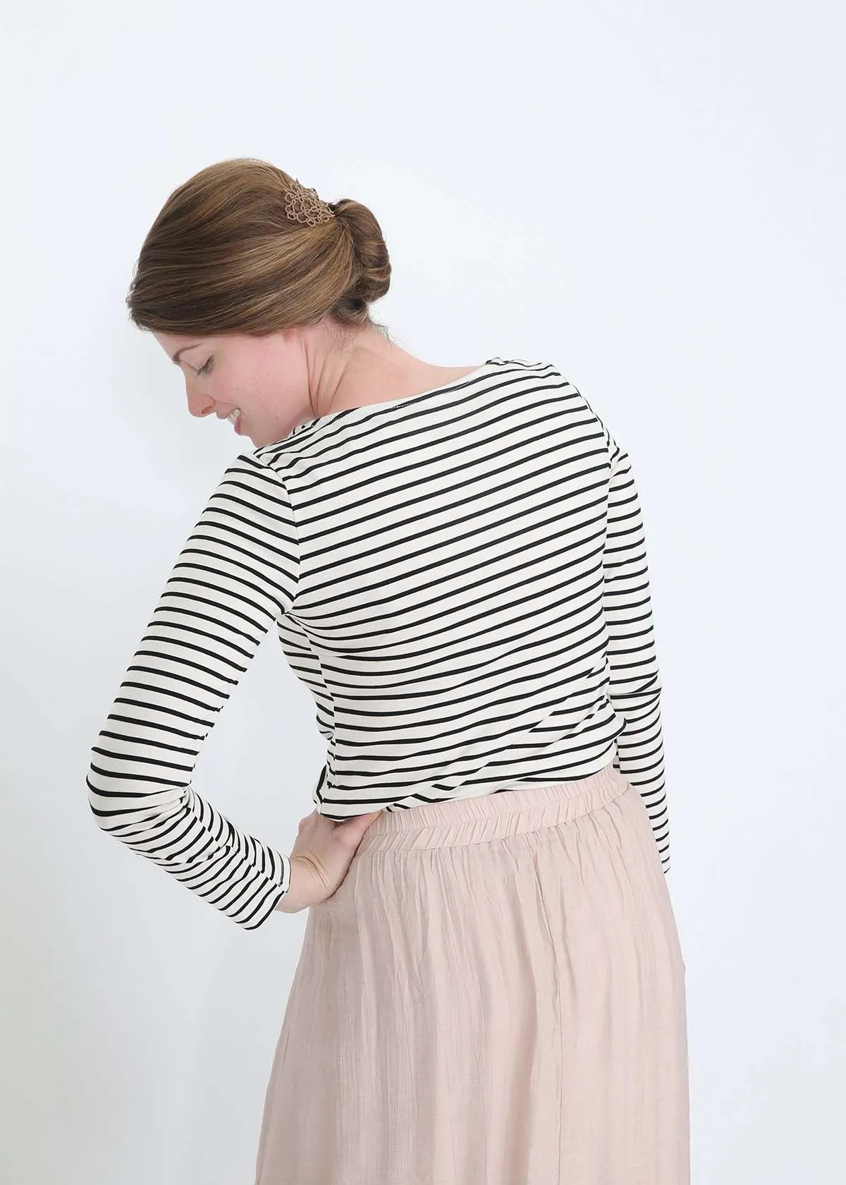 Striped Scallop Neck Top