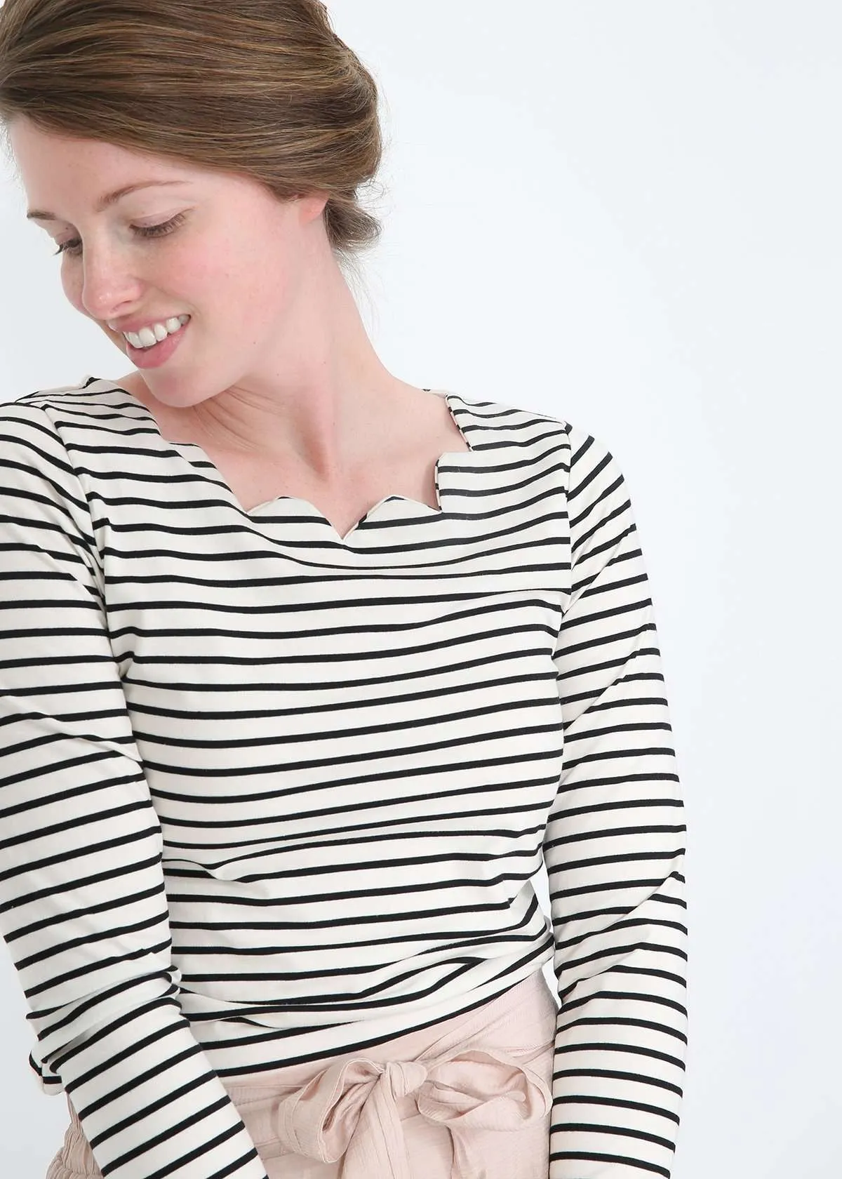 Striped Scallop Neck Top