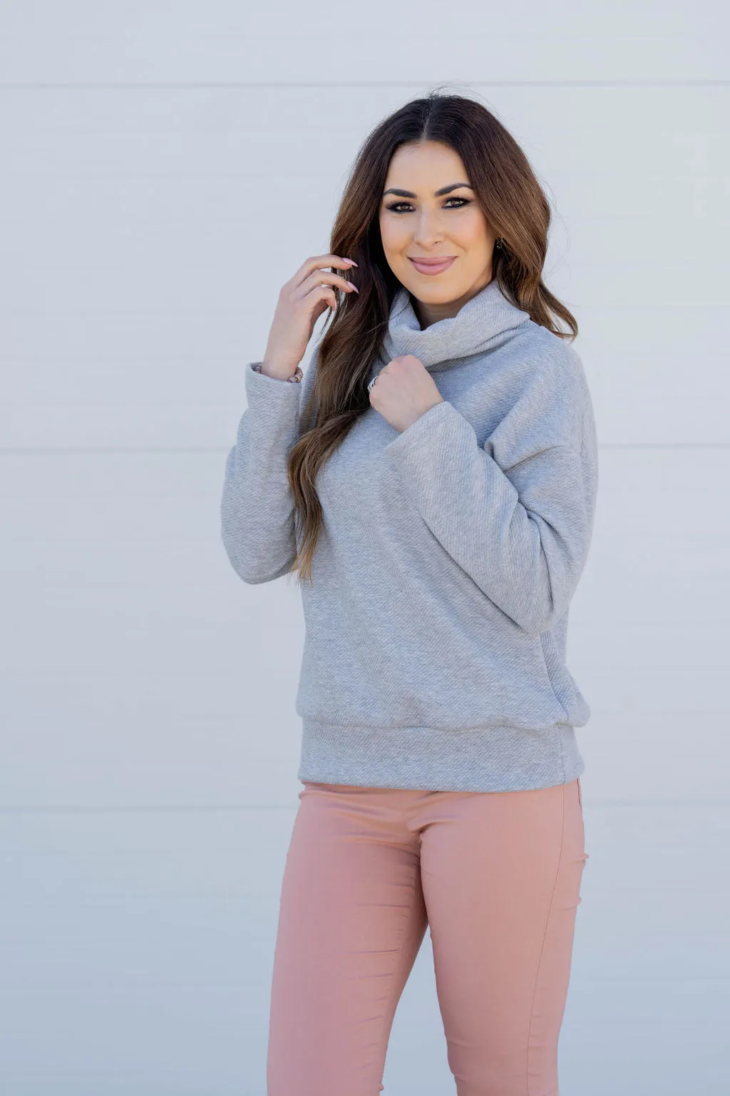 Subtle Textured Cowl Neck Sweatshirt